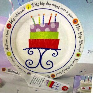 SUSAN ZULAUF CERAMIC BIRTHDAY CAKE PLATE SET 10" INCH PLATE & 10 INCH SERVER